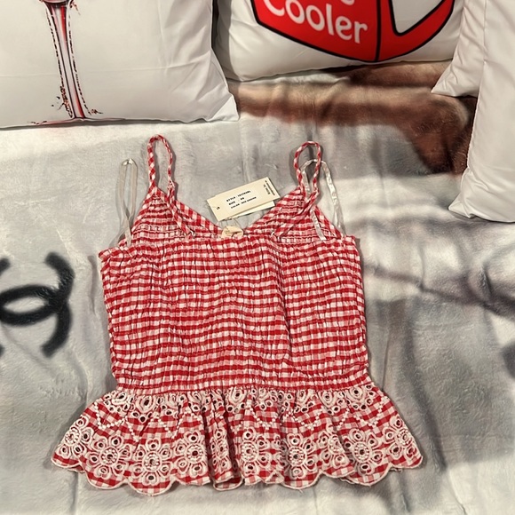 XS STRETCHY RED GIGHAM SIM & SAM SPAGHETTI TOP SHIRT PICNIC DATE WORK 4thofJuly! - Picture 7 of 10